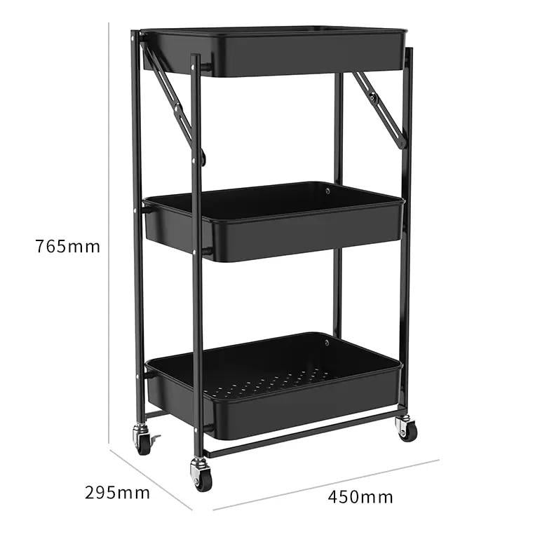 Етажерка пересувна на колесах Moving Shelf металева прямокутна 3 яруси 45х29х76 см Black - фото 3