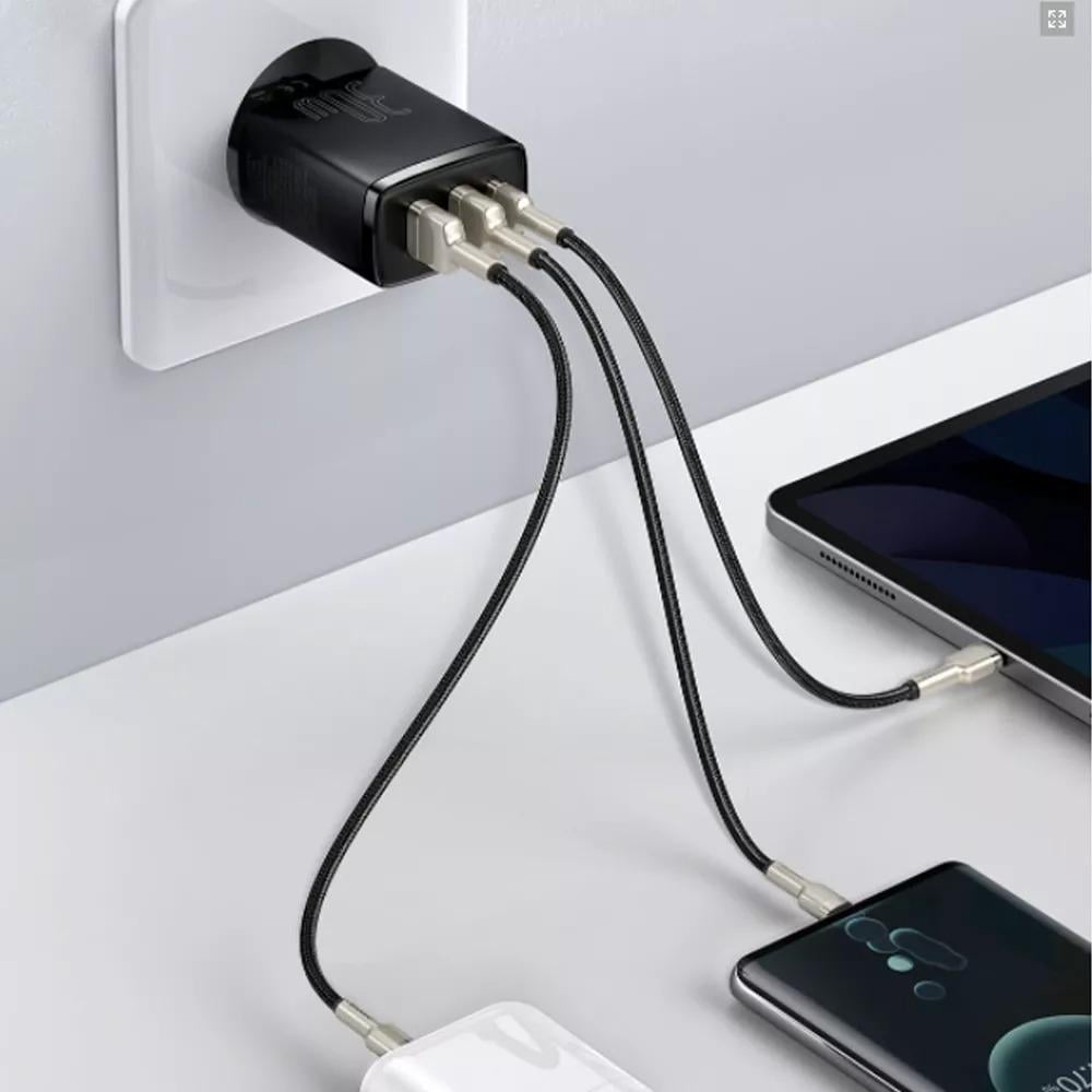 Зарядное устройство сетевое BASEUS Compact Quick Charger 2USB/1Type-C 30W Black (CCXJ-E01) - фото 4