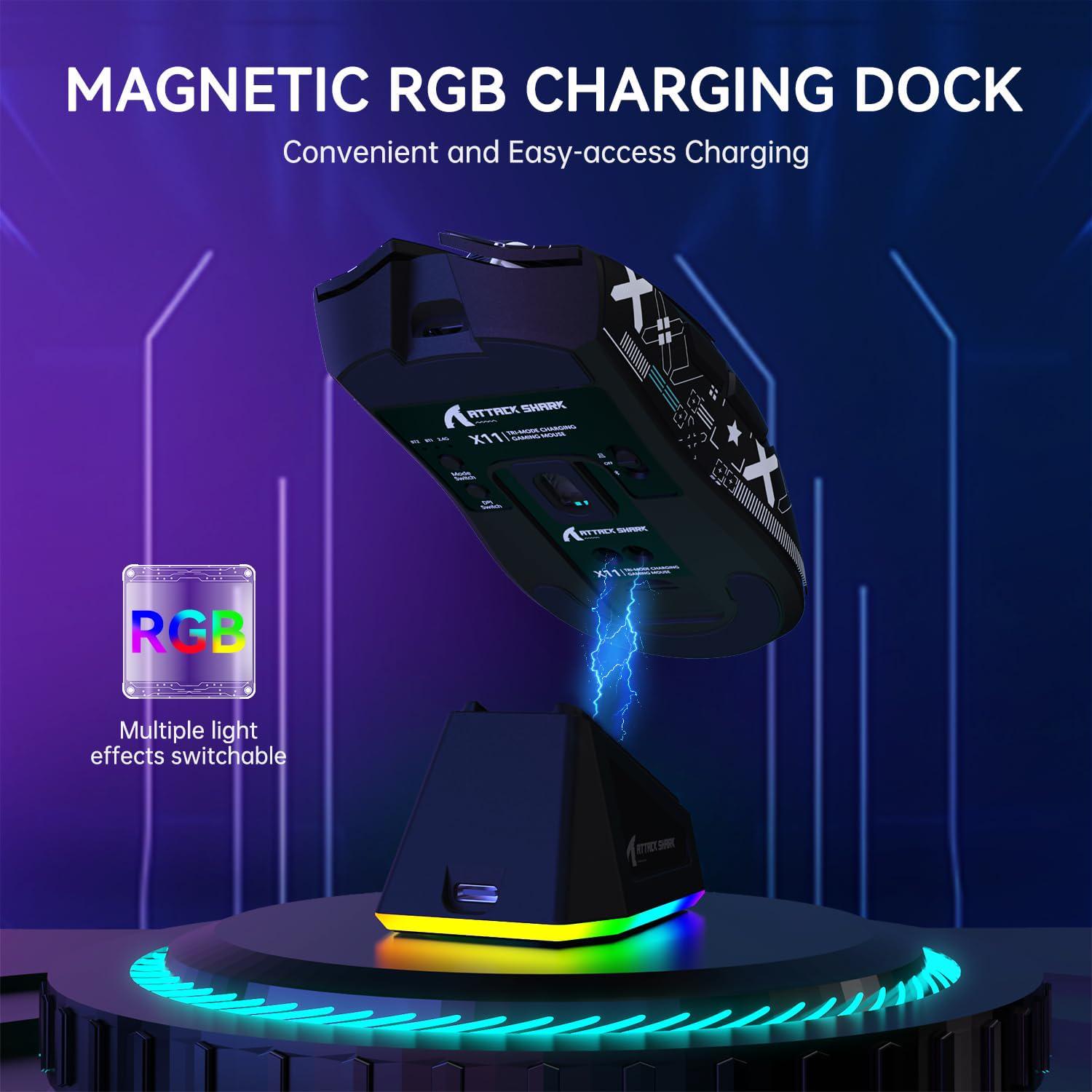 Миша ігрова бездротова attack shark X11 RGB 22K DPI PAW3311 6 кнопок для ПК/Mac Black (2552925126) - фото 8