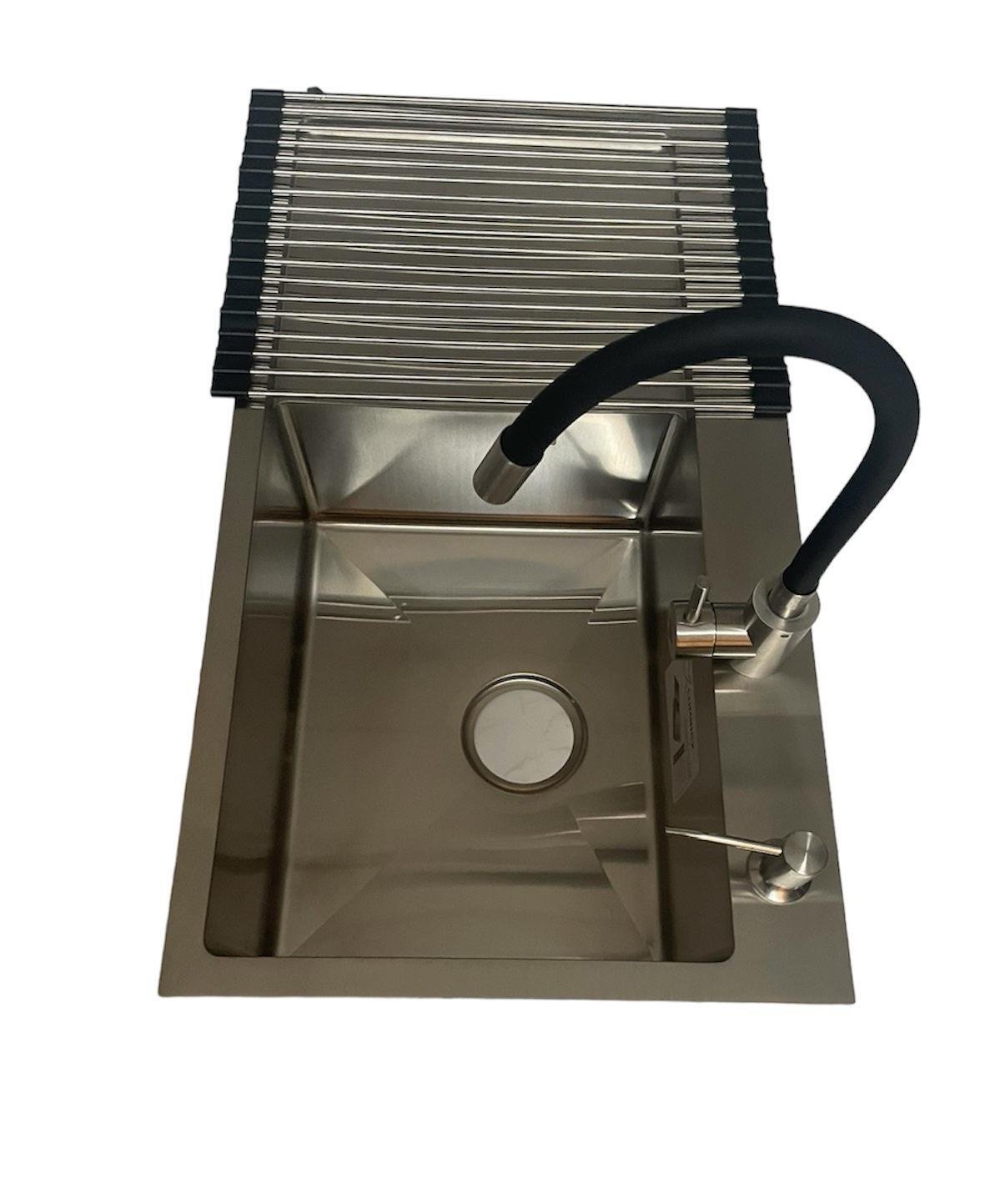 Мойка Luminex 7844 правая и смеситель Lidz Aria 04R-BFS для кухни гибкий Lidz Серый