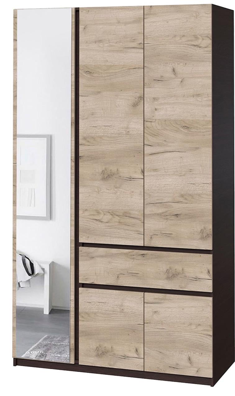 Шкаф для одежды без ручек с полками и ящиком из ЛДСП 1221х2000х520 мм Венге магия/Дуб крафт серый (20485) - фото 1 Шкаф для одежды без ручек с полками и ящиком из ЛДСП 1221х2000х520 мм Венге магия/Дуб крафт серый (20485) - фото 1