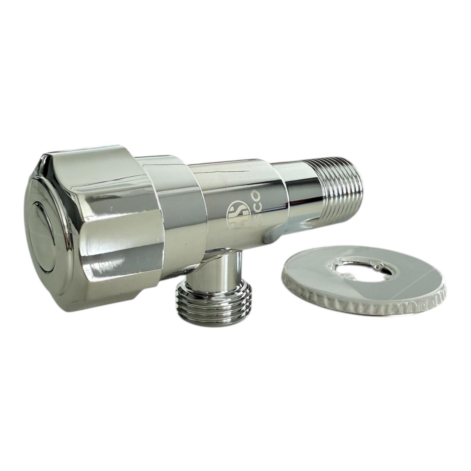 Кран кутовий ASCO 1/2"-3/4" нержавіюча сталь у хромі SS-304-06 (00-00004808)