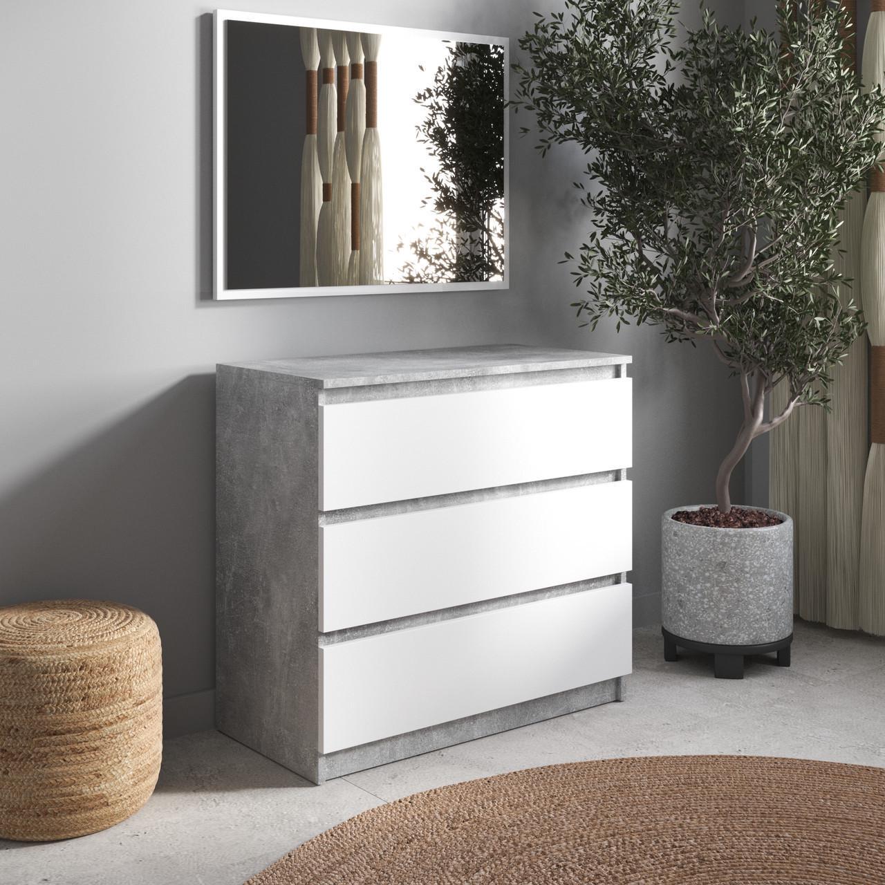 Комод VAYS с 3 ящиками телескопические направляющие 80х40х75 см Бетон/Белый (30821084)