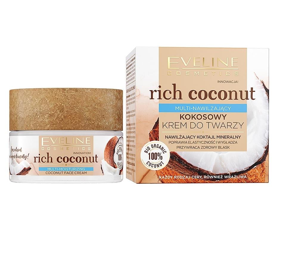 Интенсивный увлажняющий кокосовый крем Eveline для лица серии Rich Coconut 50 мл (5903416029441)