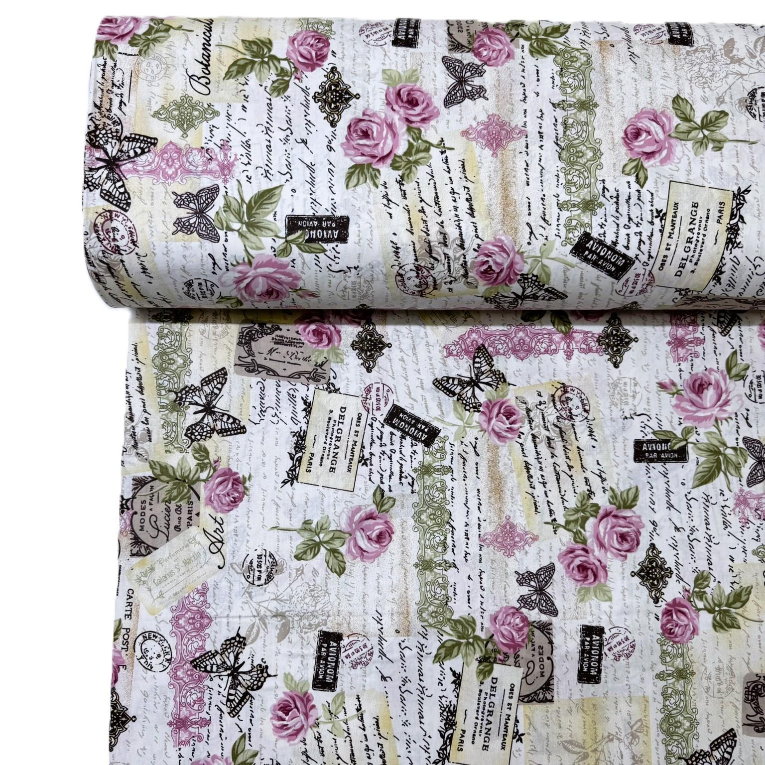 Ткань для постельного белья прованс с розами ранфорс 240 см (L-12130/6 03078)