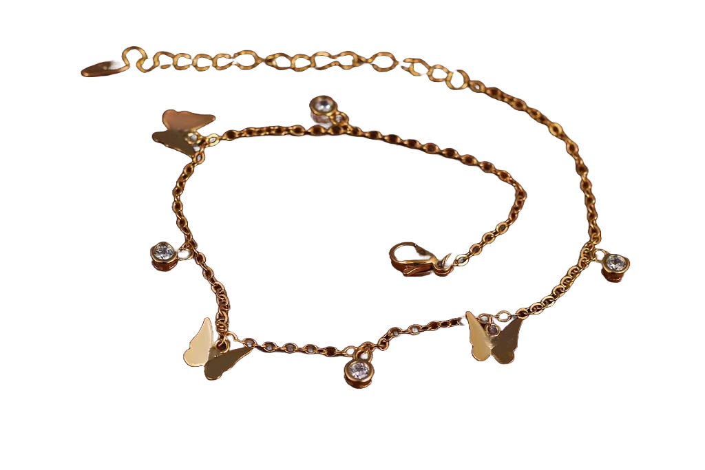 Браслет Xuping Jewelry на ногу бабочки с камнями в ободке 23 см 1 мм удлинитель 5 см Золотистый (2629127302)