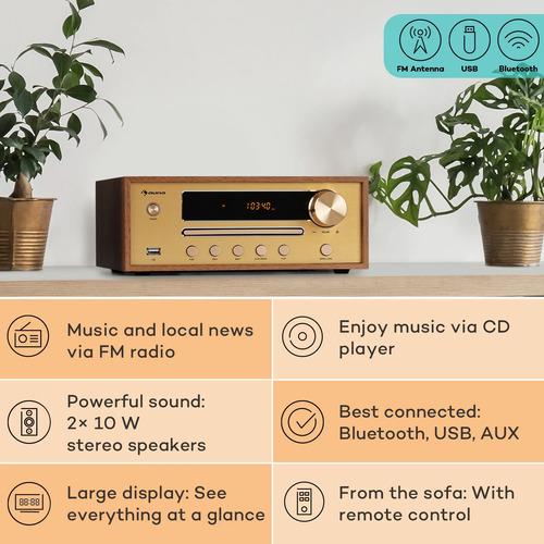 Стереосистема Auna Berklee HiFi Bluetooth/USB/FM/CD - фото 2