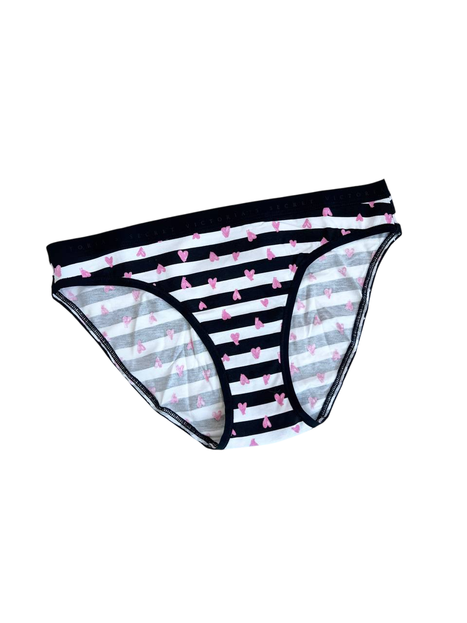 Труси Victoria's Secret Stretch Cotton Bikini Panty L Чорно-білий (27843529)