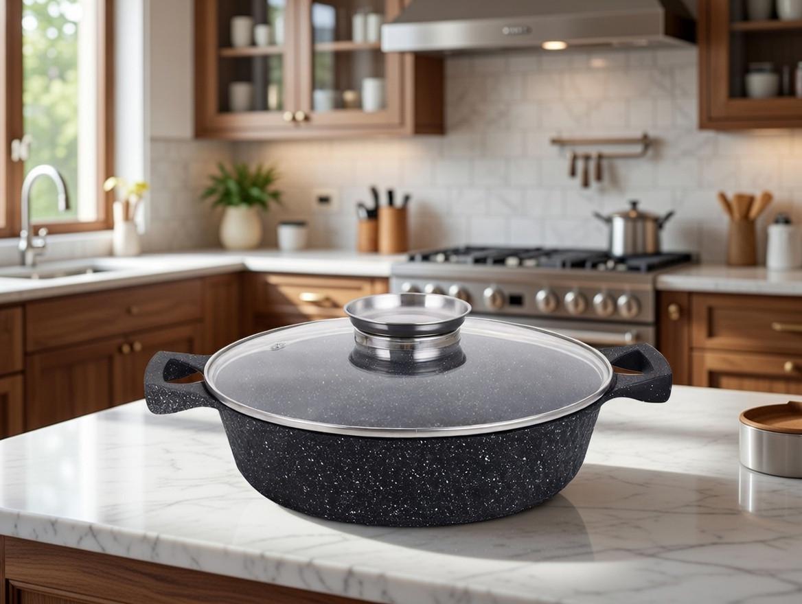 Сотейник ZAUBERG алюмінієвий мармурове покриття індукційний 28 см 3,5 л Чорний (YLS8028 B)