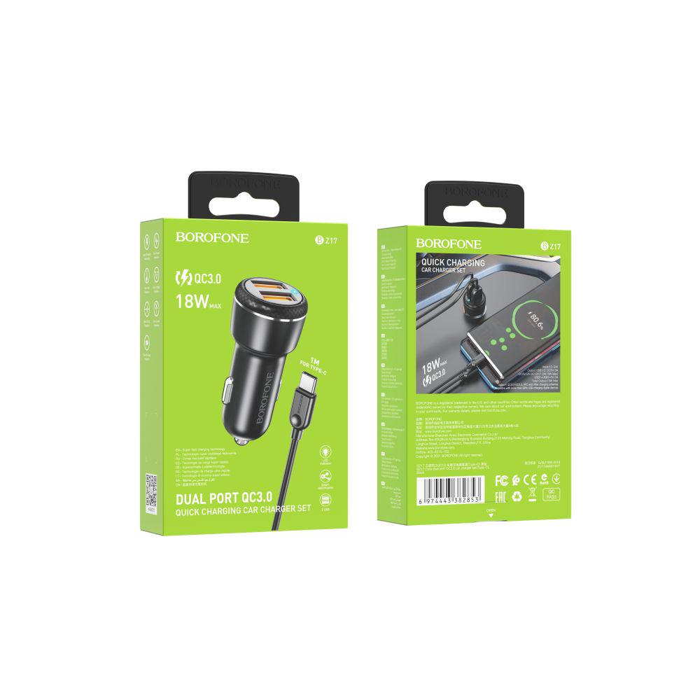 Зарядний пристрій автомобільний Borofone BZ17 QC3.0 18W Type C - фото 2 Зарядний пристрій автомобільний Borofone BZ17 QC3.0 18W Type C - фото 2