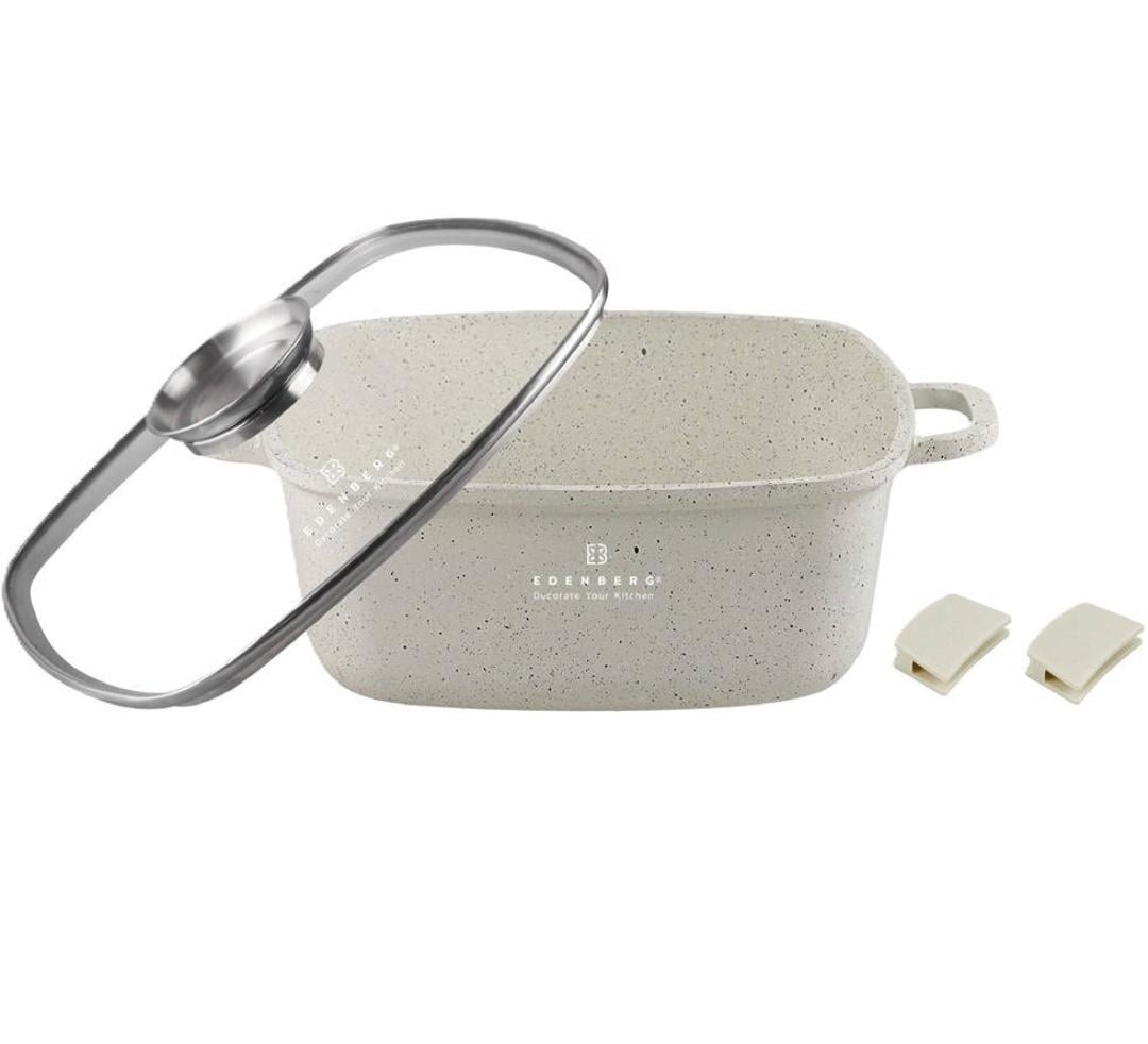 Кастрюля Edenberg EB-3958 с крышкой и мраморным антипригарным покрытием 24 см 4,4 л Белый (EB-3958)