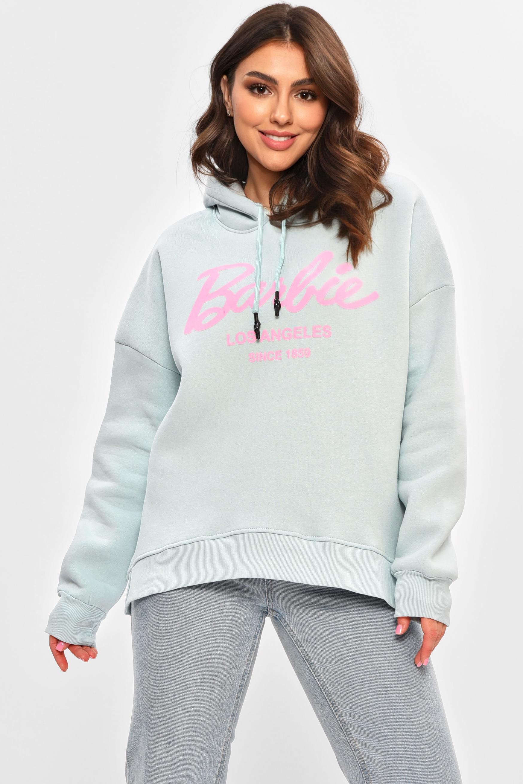 Худі жіноче напівбатальне 206914 на флісі з принтом XL-2XL Блакитний