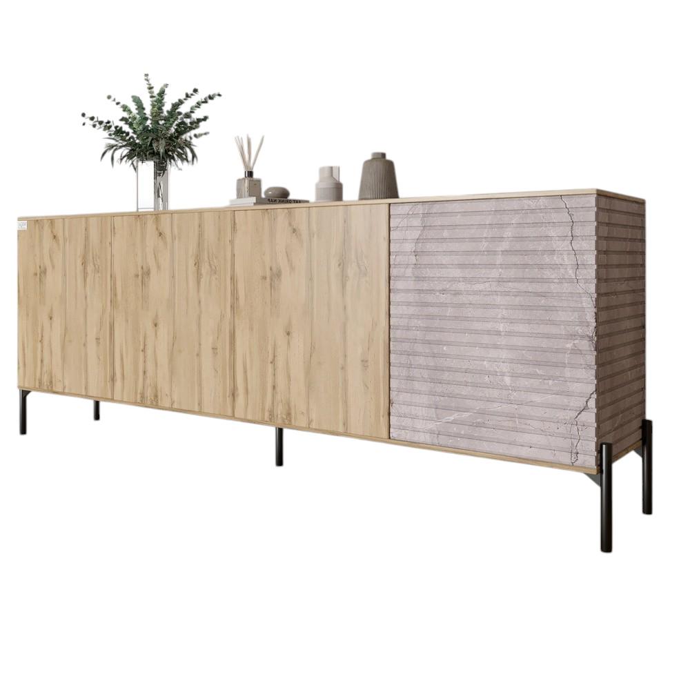 Комод в гостиную Lion Грей на черных металлических ножках 204x38x76,5 см Дуб Аппалачи/Камень (000-000-2052) - фото 2