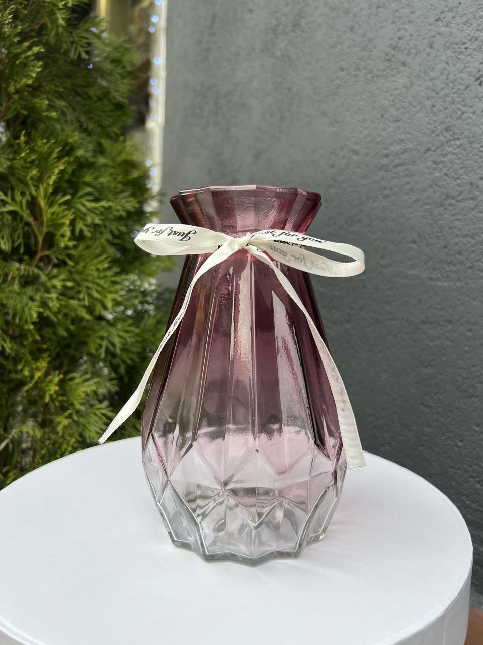 Ваза стеклянная Viva Flame 18 см омбре Бордовый (26620)