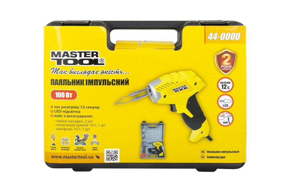 Паяльник імпульсний MasterTool з трансформатором 100 Вт/220-240V/50Hz 0-400°С LED пластиковий кейс/аксесуари (44-0000) - фото 4