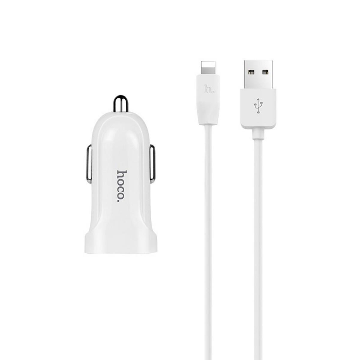 Зарядний пристрій автомобільний Hoco Z2 Car charger set with Lightning cable 1 USB 1.5 A White (01306)