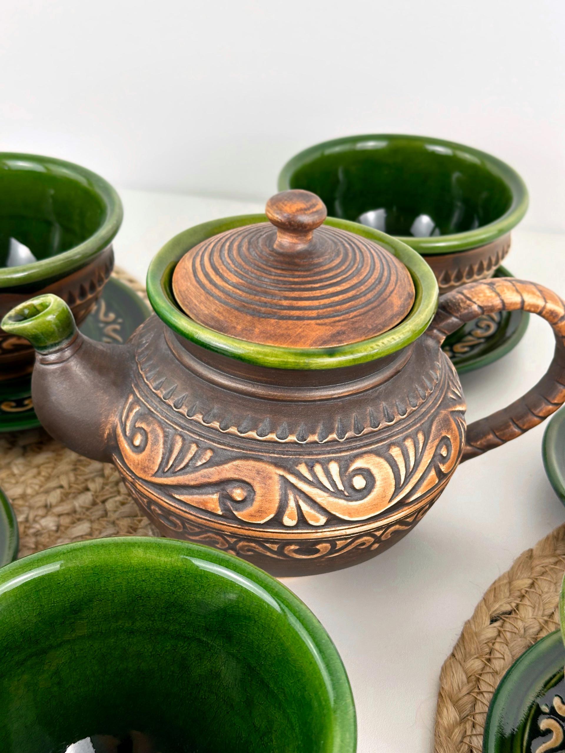 Набір глиняного посуду для чаювання Гражда на 6 чоловік Коричневий (17019-27) - фото 4