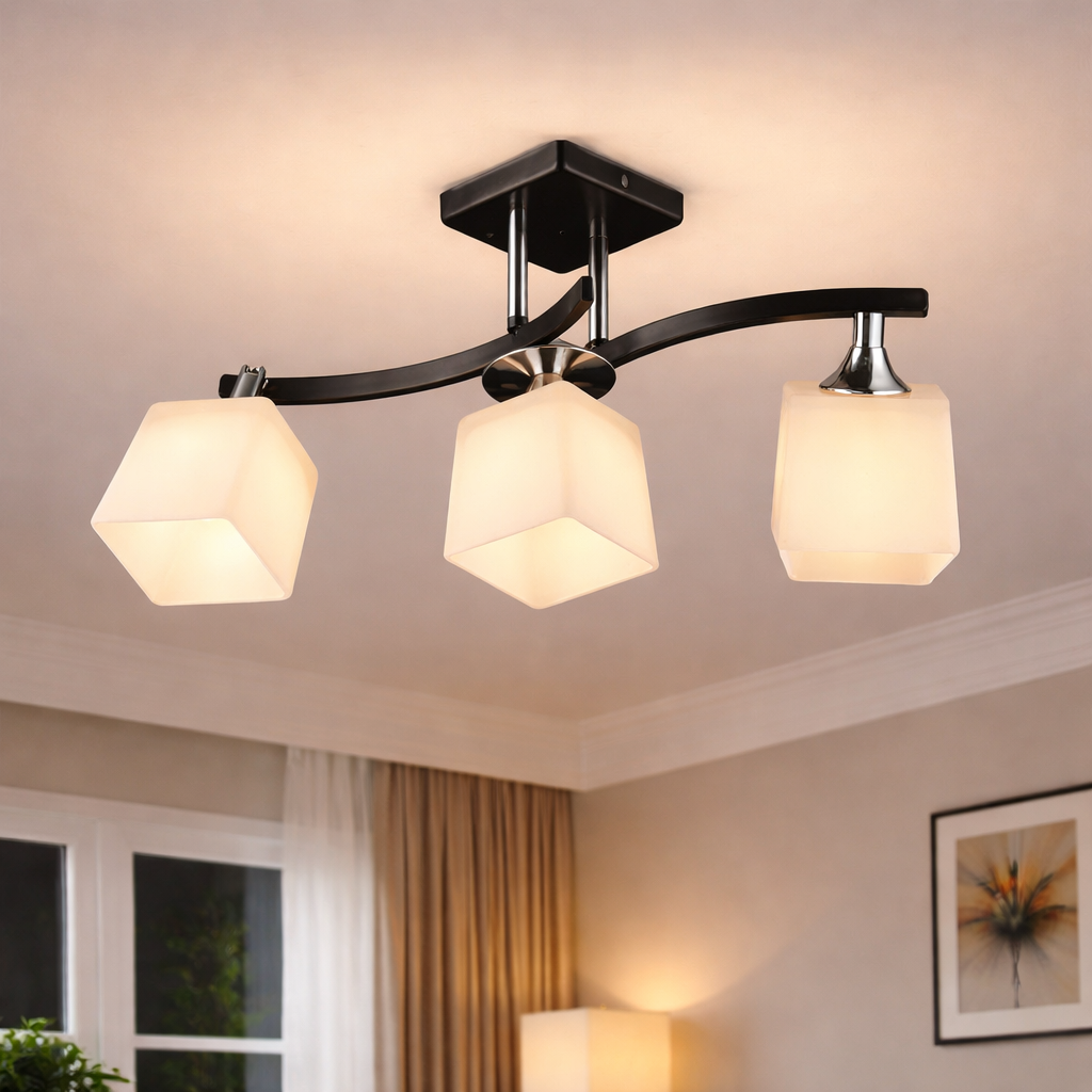 Люстра Sirius на три квадратных плафона под лампу Е27 Черный/Хром (B N3324/3)