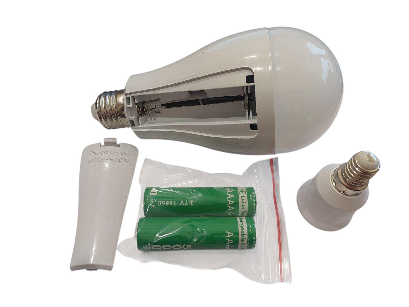 Лампа з двома акумуляторами 20 W цоколь E27 перехідник на цоколь Е14 (18650) - фото 3