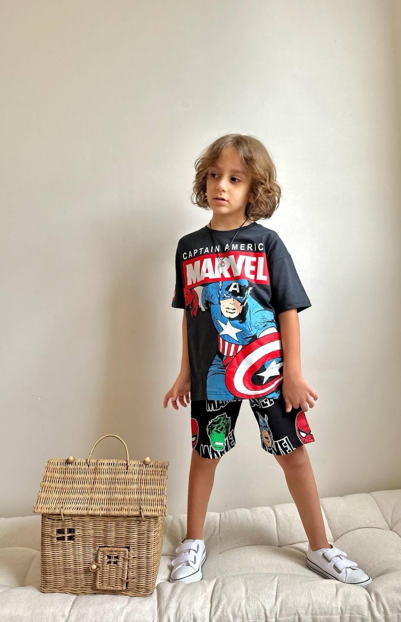 Костюм літній для хлопчика футболка/шорти Wiki boom kids Marvel 110-116 см Чорний (26467672) - фото 2