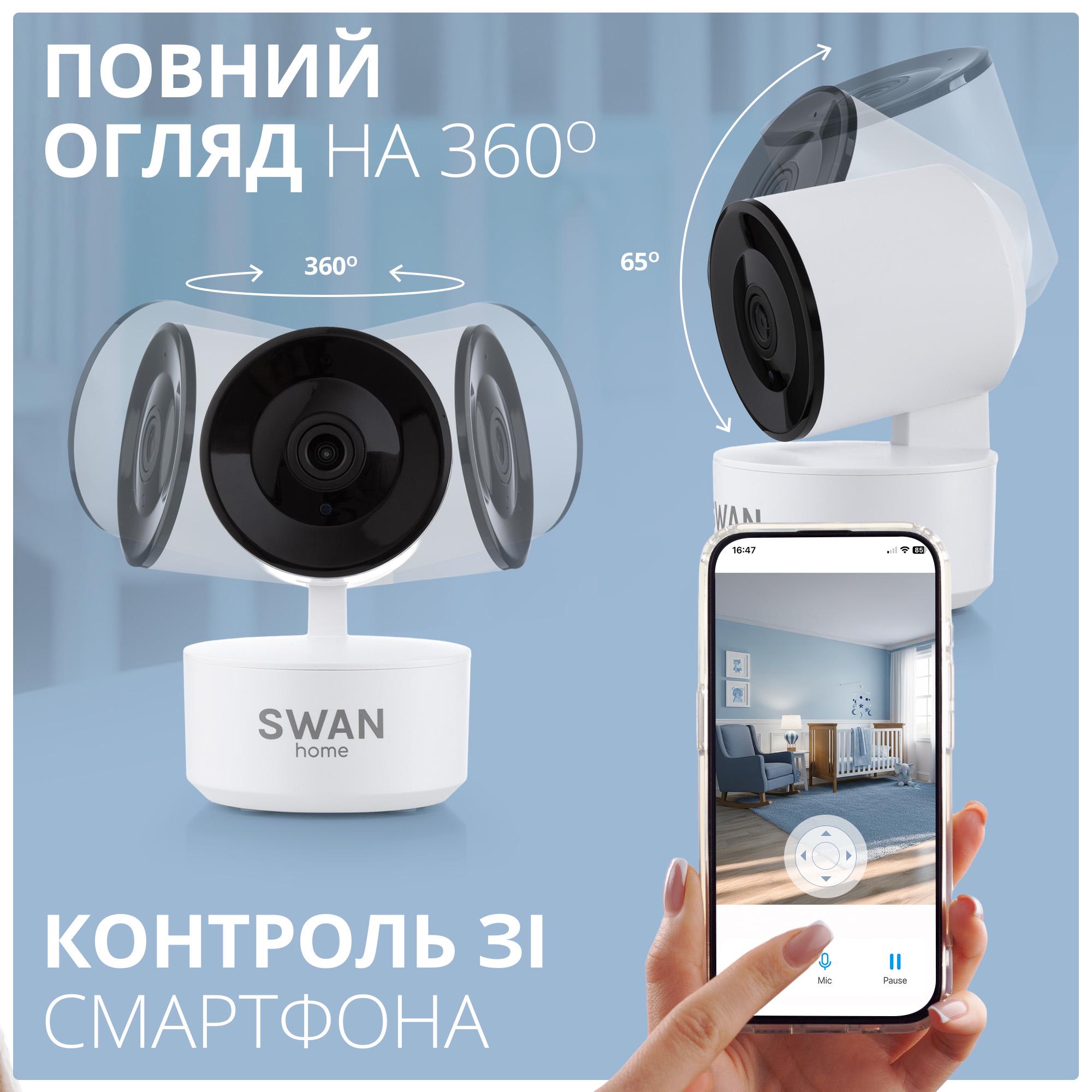 Видеоняня Swan Baby Home Smart Eye V2.0 Wi-Fi 360 градусов с подключением к телефону Белый (64975736) - фото 3