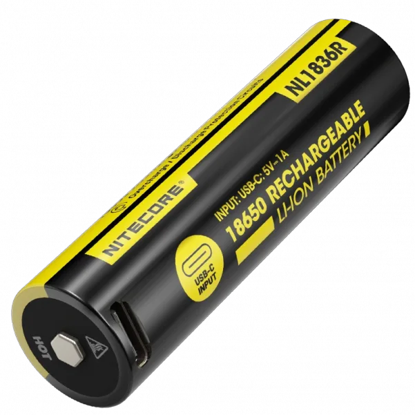 Аккумулятор защищенный Nitecore 18650 NL1836R Li-Ion 3600 mAh 3,6V USB-C Черно-желтый (23936356)