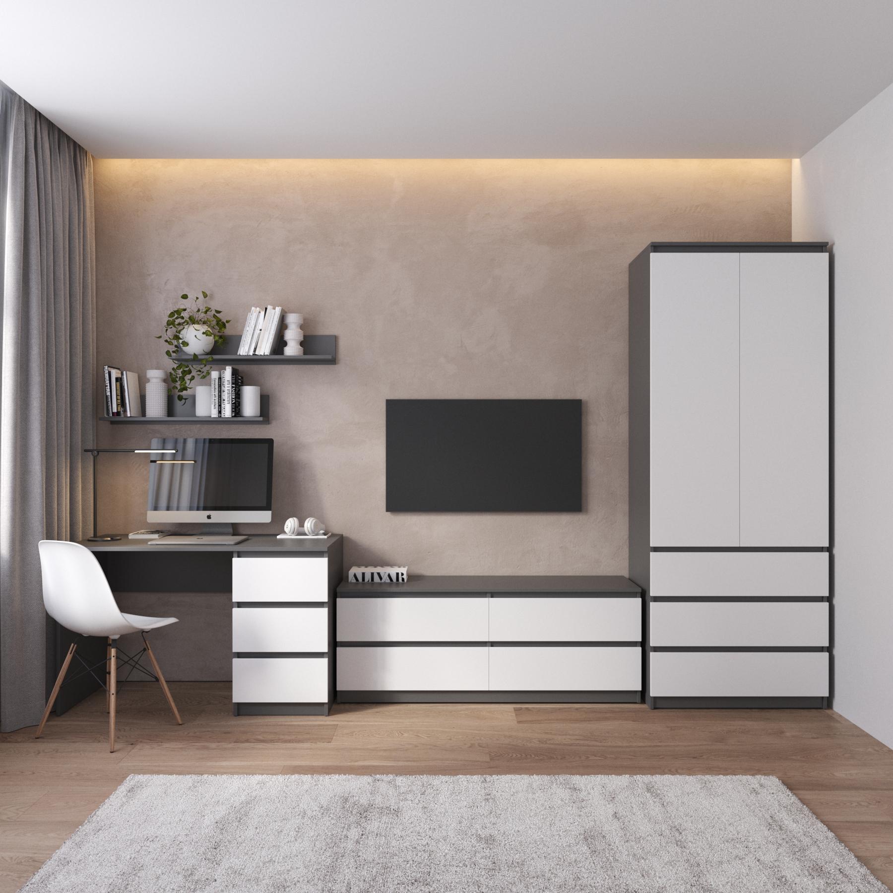 Комплект мебели для дома Astor шкаф/стол/тумба ТВ/полки 3403х600х2117 мм Антрацит/Белый