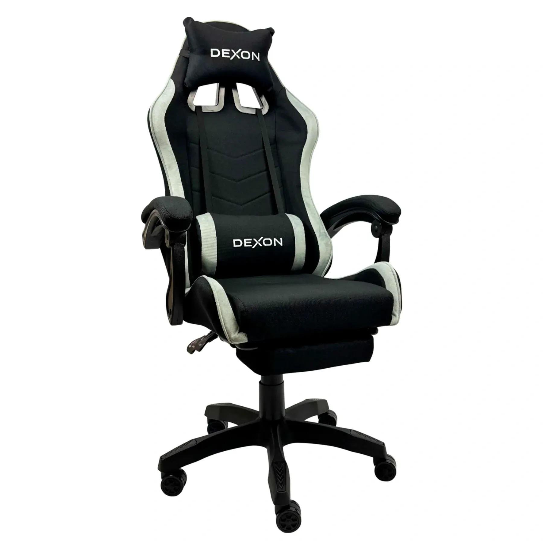 Кресло геймерское с подставкой для ног из ткани и велюра для ПК Серый (381908)