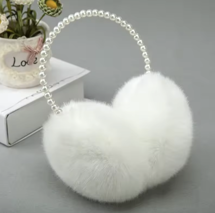 Навушники теплі плюшеві складані з перлів Білий (33549845)