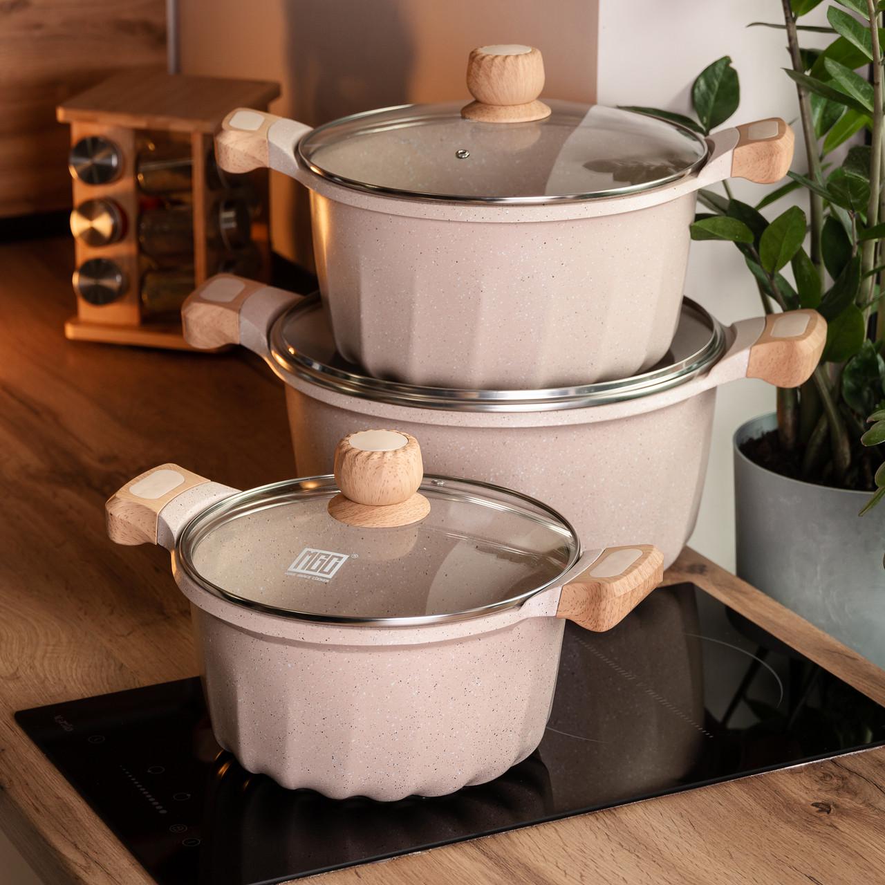 Набор MGC из трех кастрюль и сковородок с крышками 24/28/32 см толстодонное алюминиевое дно - фото 6