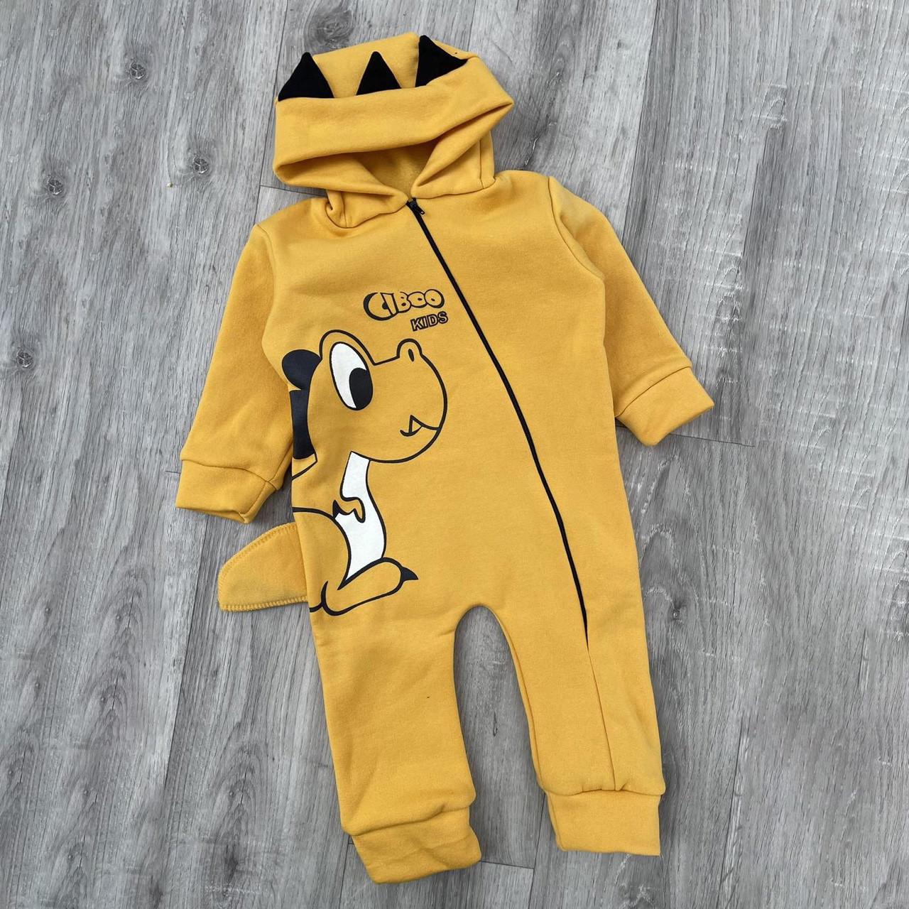 Комбинезон для мальчика демисезонный Ромпер Динозаврик 62-68 см 3-6 мес. Горчичный (23493378)