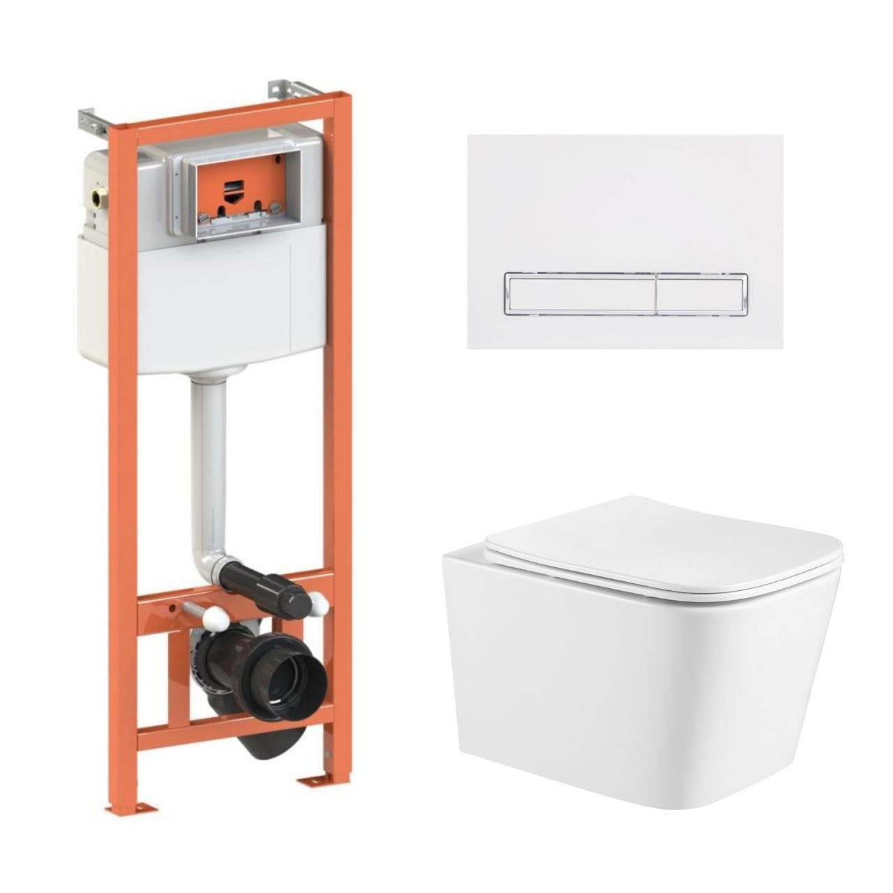 Установка Qtap подвесной унитаз Crow Ultra Quiet/комплект установки Nest 4в1 линейная клавиша White (2611546624)