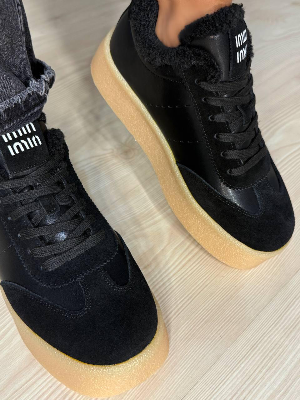 Кеды женские Hengji 632-1 утепленные кожаные с замшей на меху р. 36 Черный (5374) - фото 8