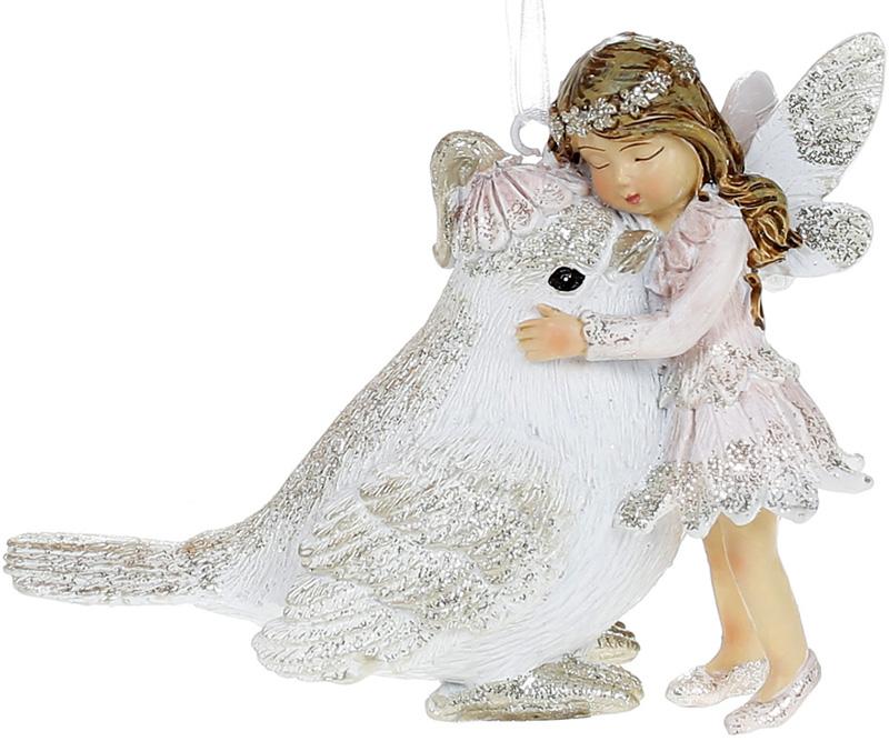 Набор подвесных фигурок Фея с Птичкой 10 см полистоун 4 шт. Розовый/Шампань (BD-707-917)