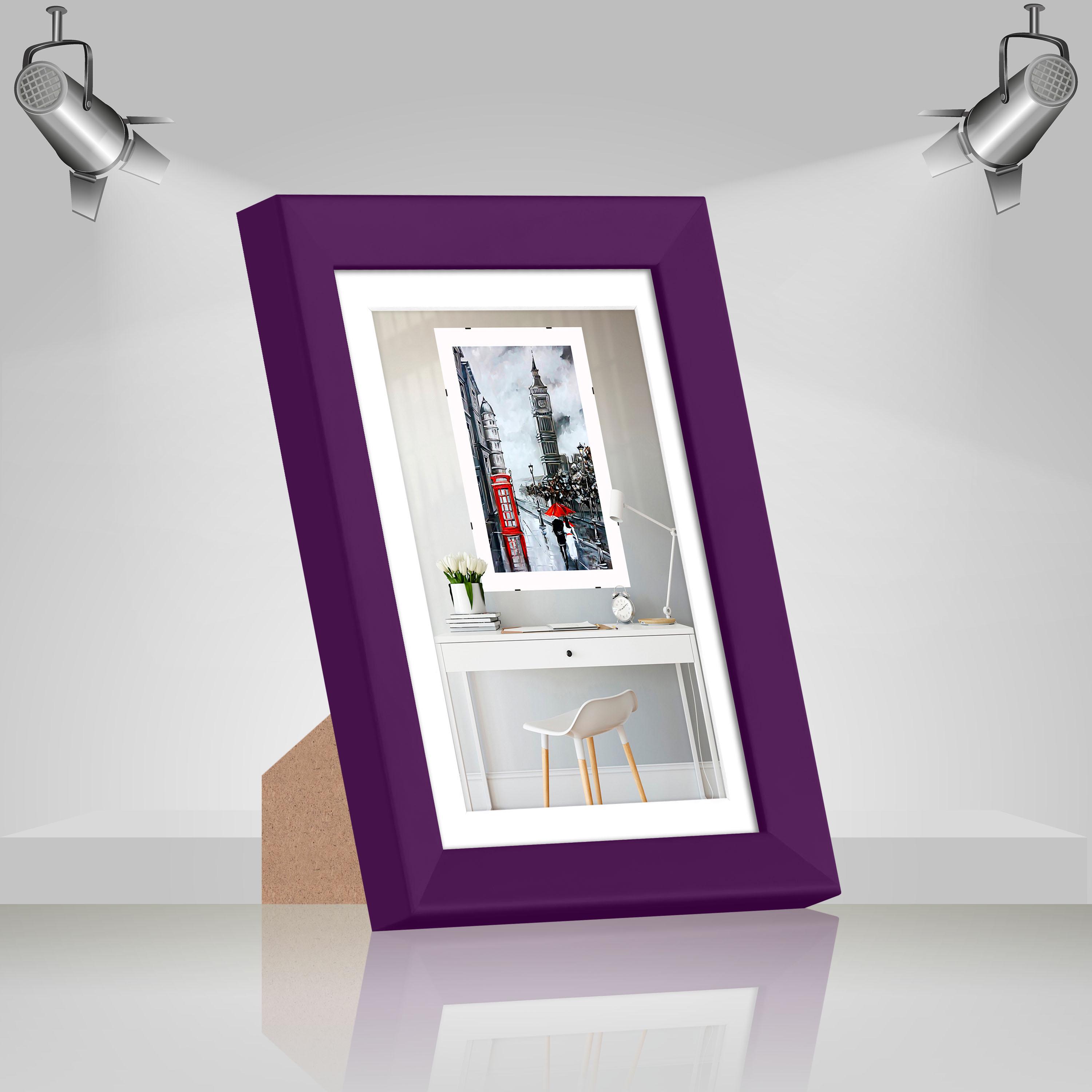 Рамка для фото деревянная EmojiFrame 13х18 см под фото 10х15 см AH2220-14 глянцевое стекло 1-1,5 мм с ножкой паспарту Фиолетовый - фото 2