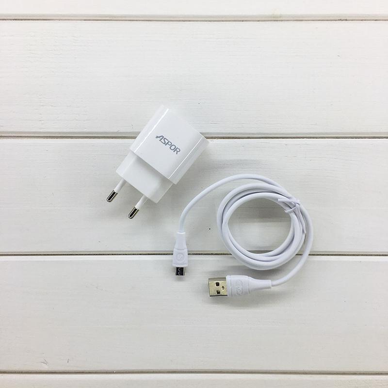 Сетевое зарядное устройство Aspor A818 Plus 2.4A iQ USB кабель Micro Белый (925030)