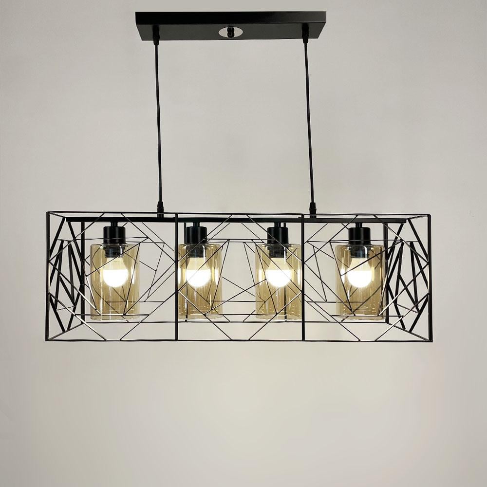 Светильник Лофт на 4 плафона Черный/Янтарный (12120/4 BK+AM)