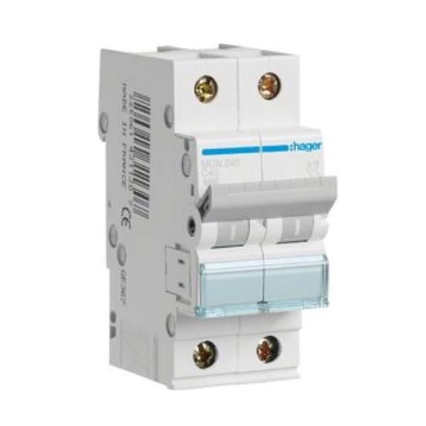 Автоматичний вимикач Hager 2 полюси 6 kA тип C 40A MCN240 (74273)
