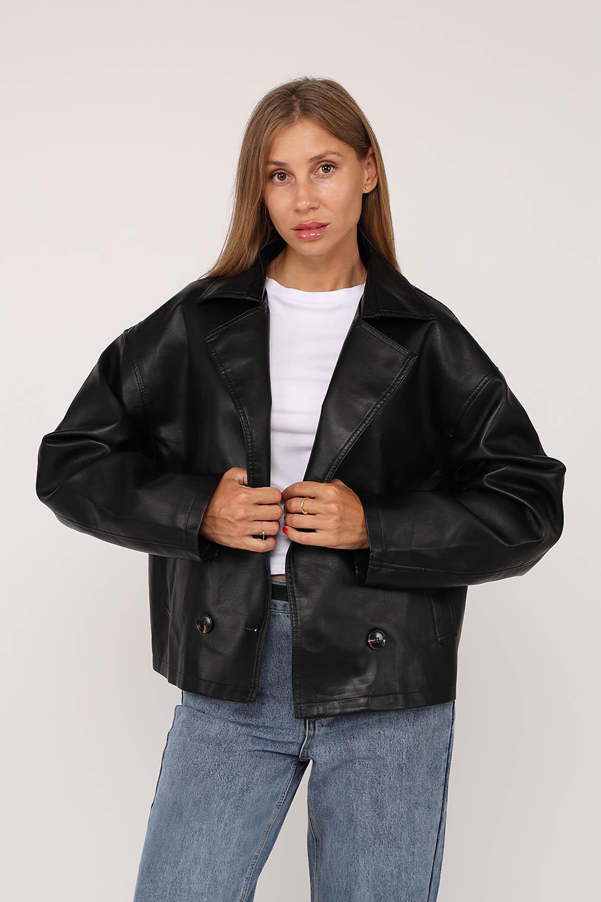 Куртка женская из эко-кожи ЦБ-00278214 р. 44 Черный (28422110)
