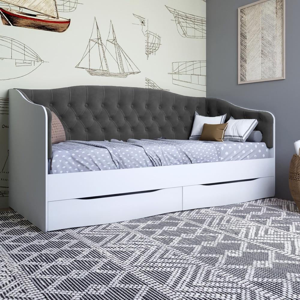 Кровать детская односпальная Lion Л-9 с мягкой спинкой и выдвижными ящиками 190x90 см Нимфея Альба белый/Лили-95 (Lion-041494)