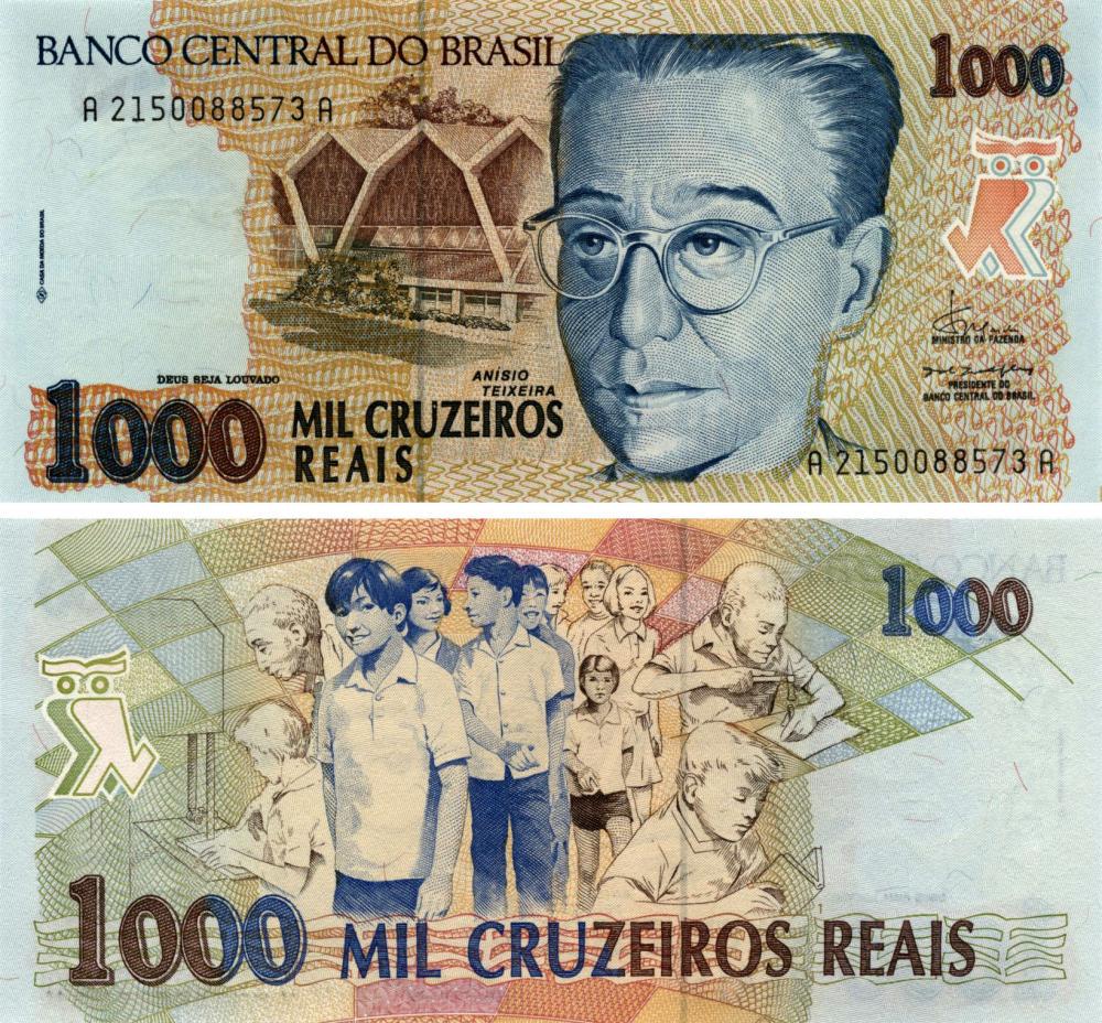 Коллекционная банкнота Бразилия 1000 крузейрос реаис 1993 UNC P240 (Б10464)