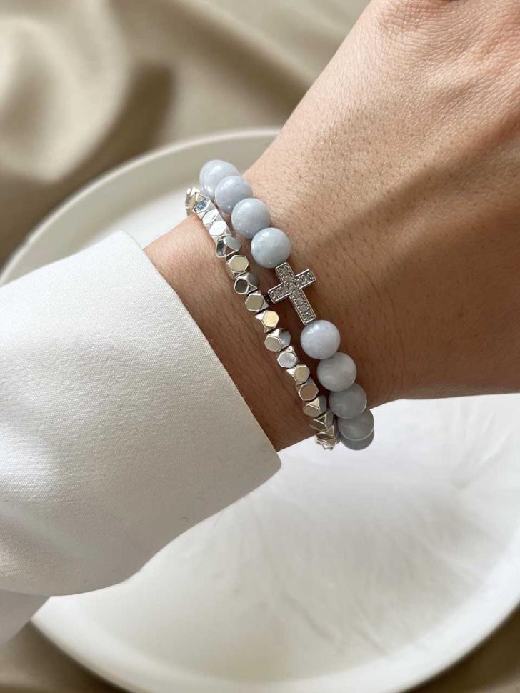 Комплект браслетов из аквамарина и гематита (4623)