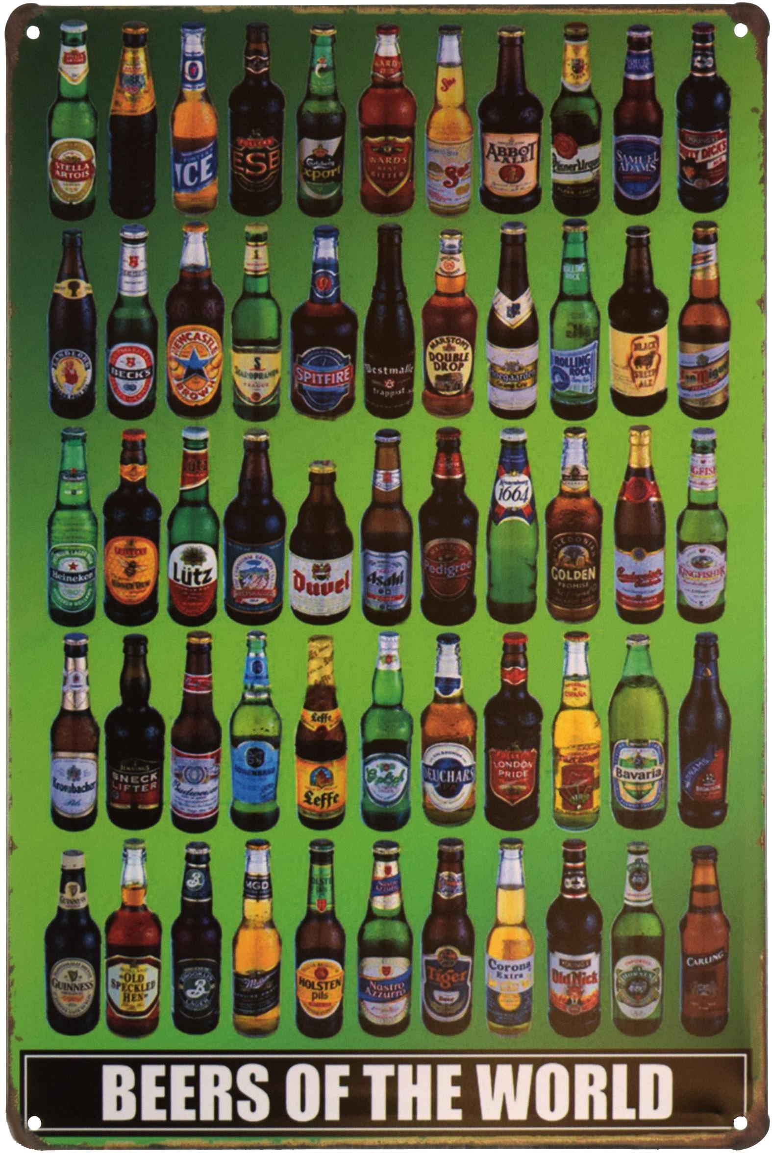 Табличка металлическая Пиво Мира/Beers Of The World 20x30 см