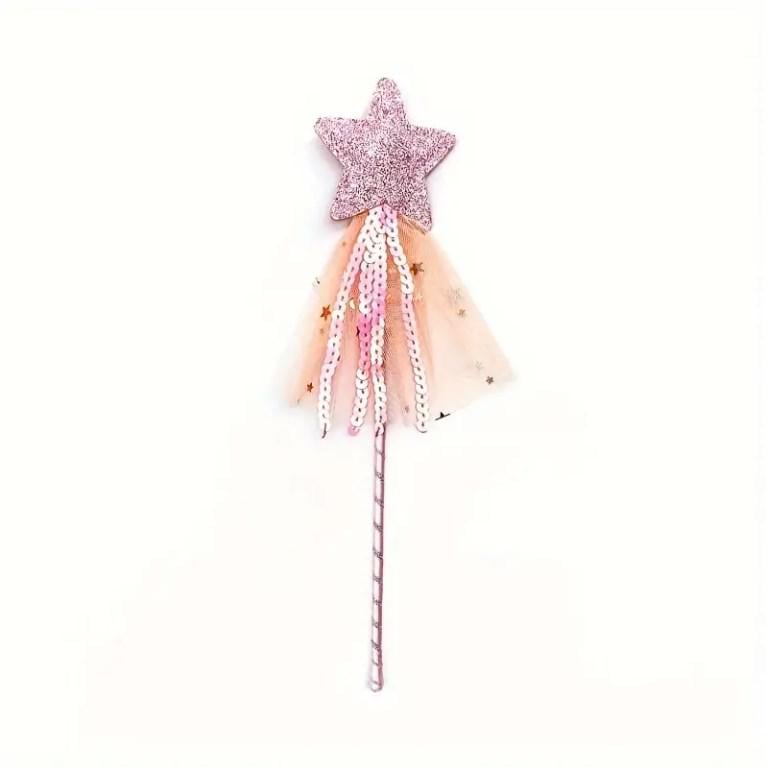 Паличка для феї карнавальна Зірочка із блискітками та стрічками 28 см Рожевий (22773290)
