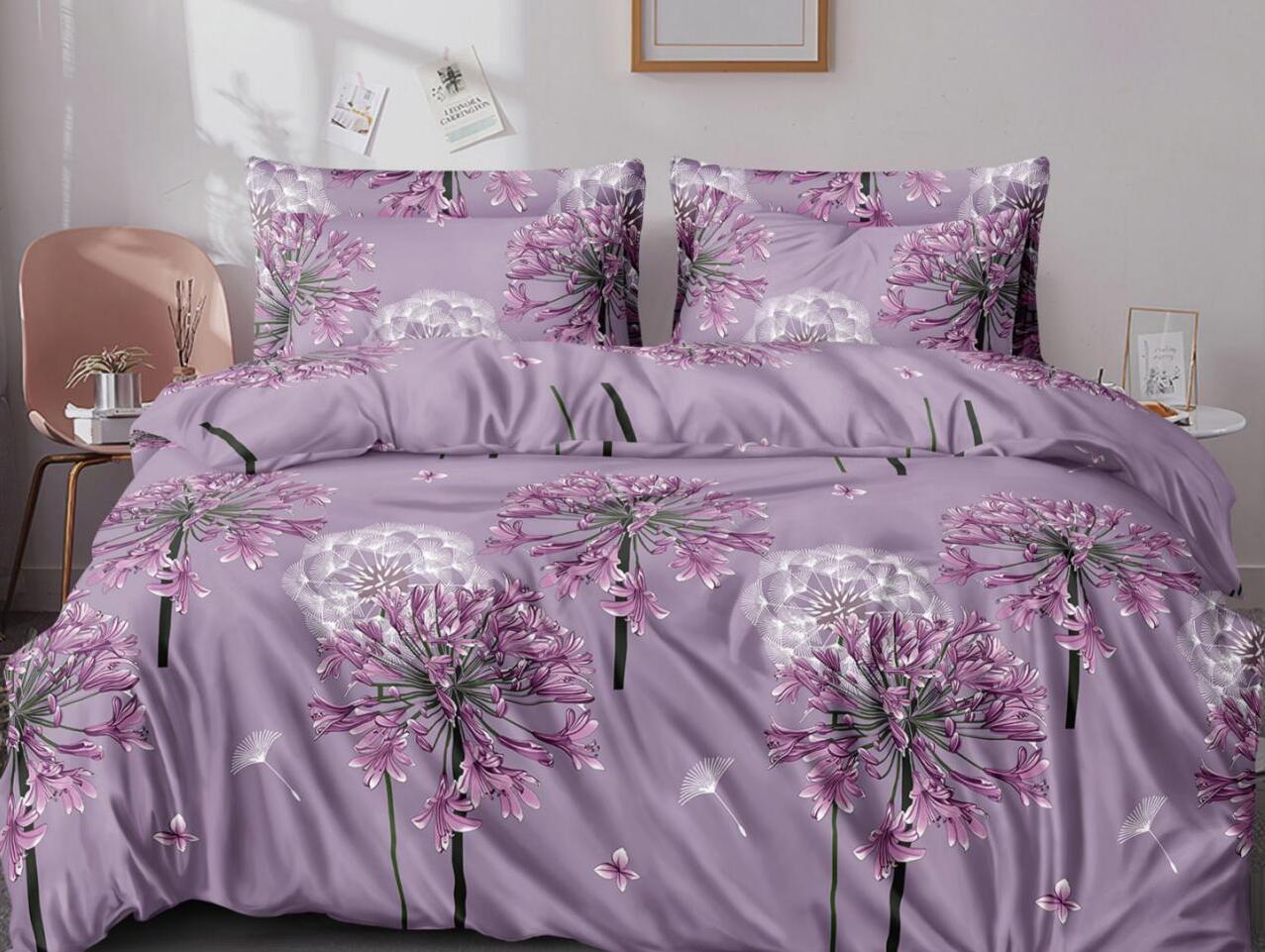 Простирадло полуторне Квіти бязь голд люкс 160х220 см Ліловий (31262799)