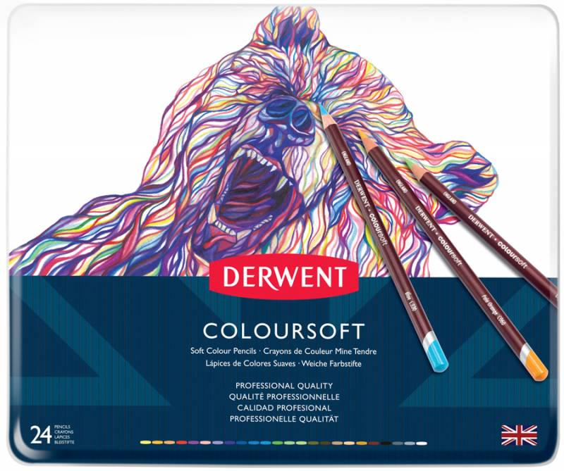 Набор цветных карандашей Derwent Coloursoft металлический пенал 24 цвета (701027)