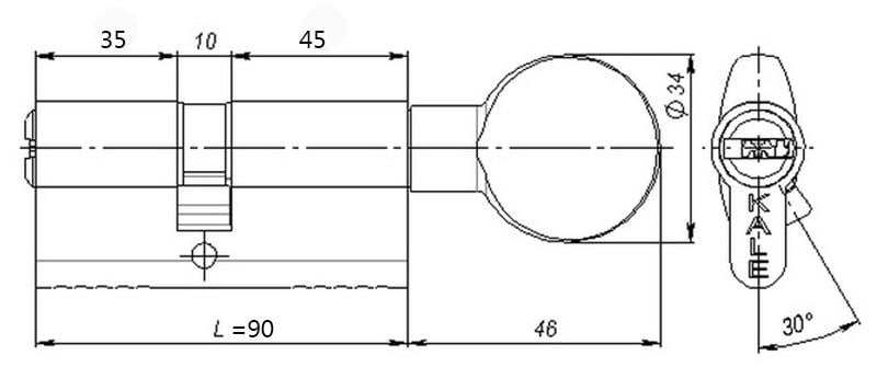 Циліндр Kale SM 35/10/45 ключ/тумблер 90 мм Нікель (560200164) - фото 2
