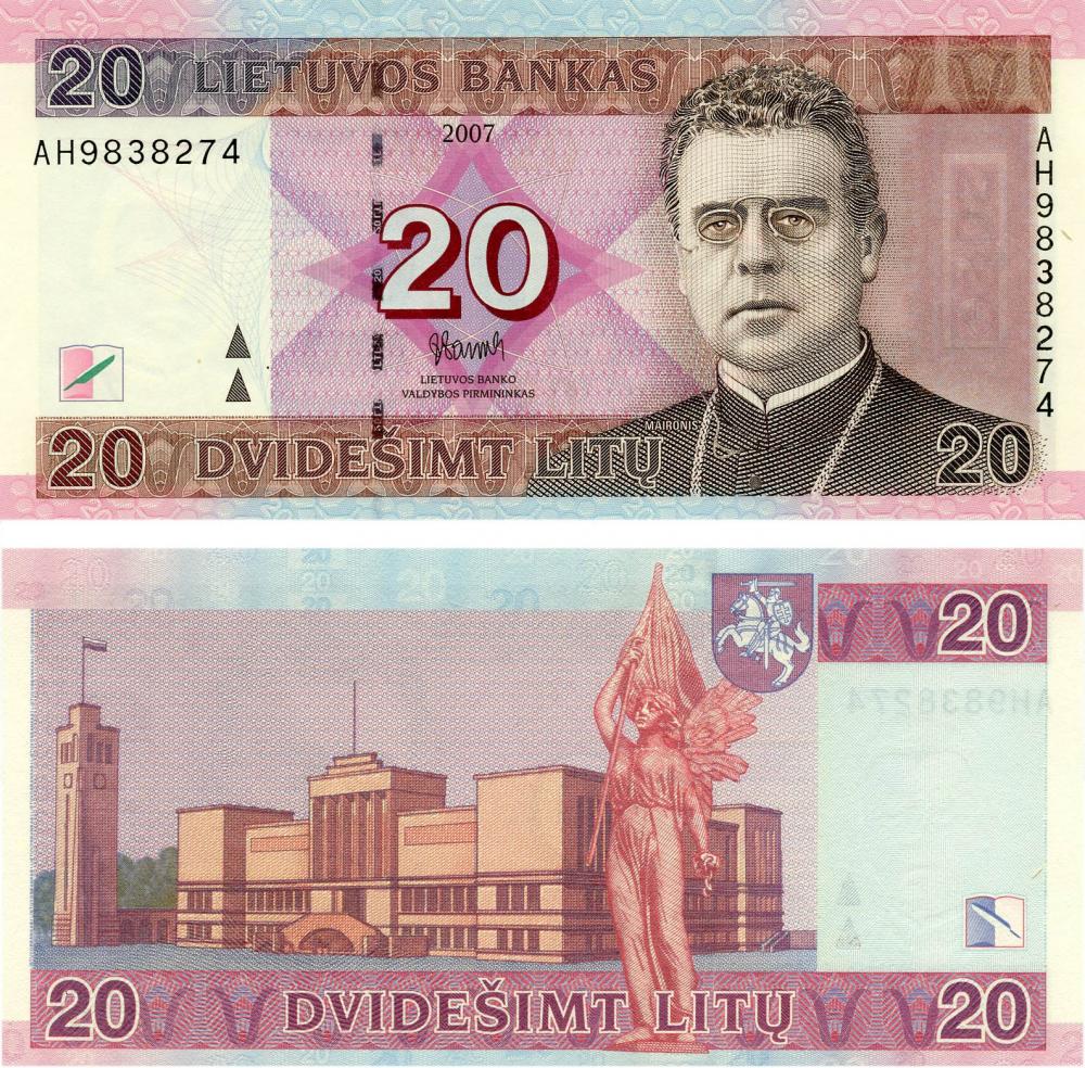 Коллекционная банкнота Литва 20 лит 2007 UNC P69 (Б03554)