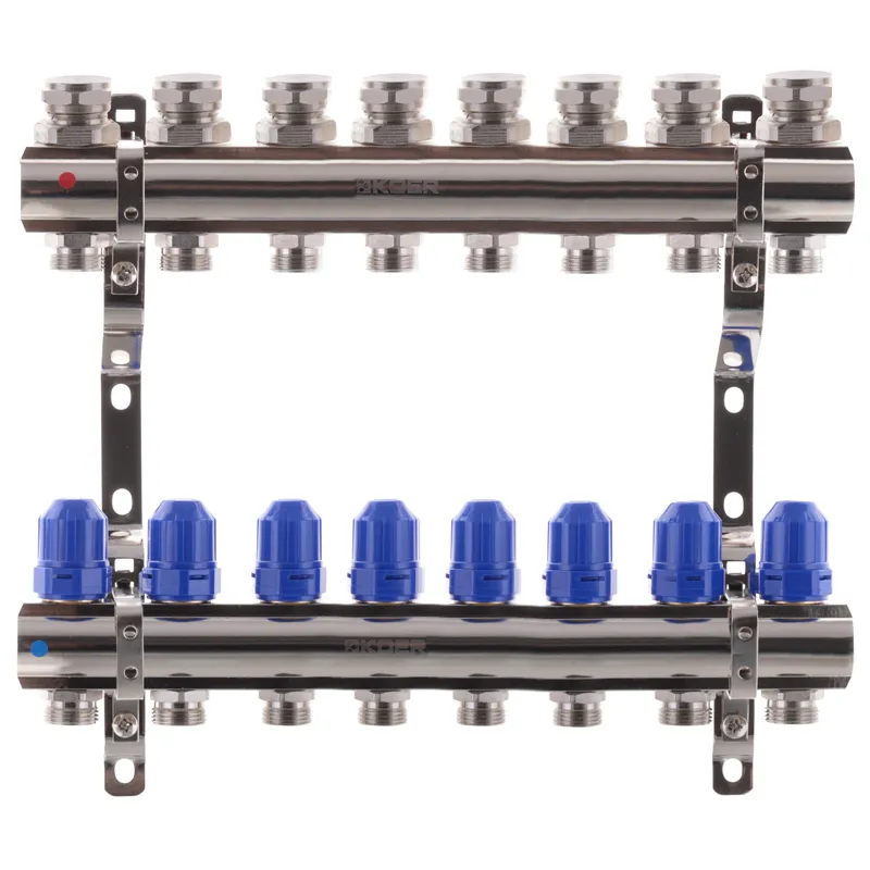 Коллекторный блок с термостатическими клапанами KOER KR.1100-08 1"x8 WAYS (KR2634)