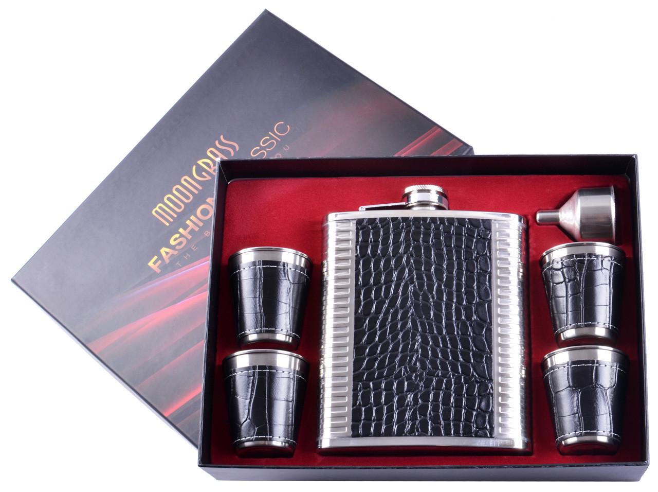 Набор фляга и 4 стопки Dark-Silver Wood 530 мл нержавеющая сталь Черный